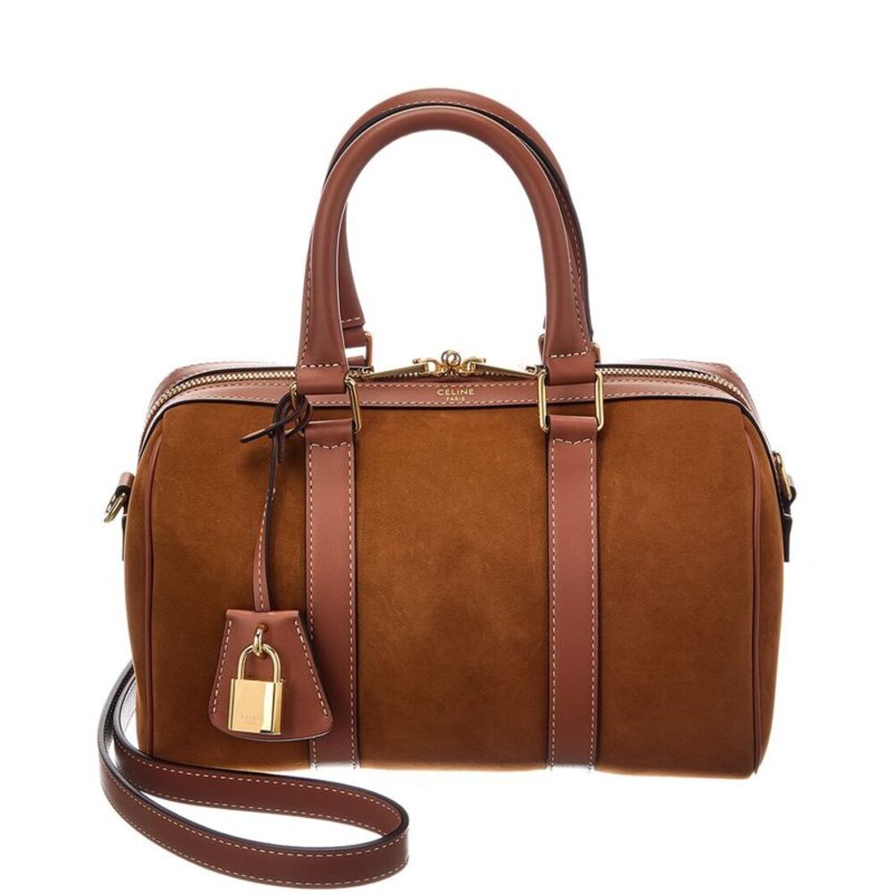Celine Boston Medium Suede & Leather Satchel, Brown
